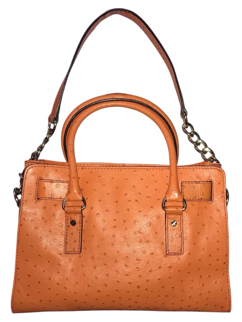 Michael Kors Orange Ostrich-Embossed Satchel Bag - Picture 13 of 13